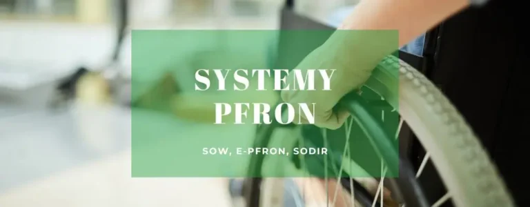Obrazek wyróżniający do artykułu - pfron logowanie. Na grafice znajduje się zdjęcie osoby poruszającej się na wózku inwalidzkim, widocznej od boku, która trzyma ręką za koło wózka. Nałożony na zdjęcie, na środku, jest zielony prostokąt z napisem w białym kolorze: "Systemy PFRON". Pod tym głównym napisem znajdują się mniejsze napisy: "SOW, E-PFRON, SODIR", odnoszące się do różnych systemów obsługi wniosków i działań związanych z PFRON (Państwowy Fundusz Rehabilitacji Osób Niepełnosprawnych).